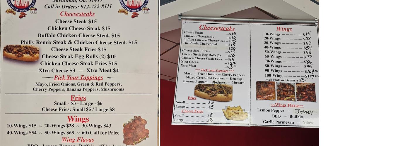 Philly Flava Menu
