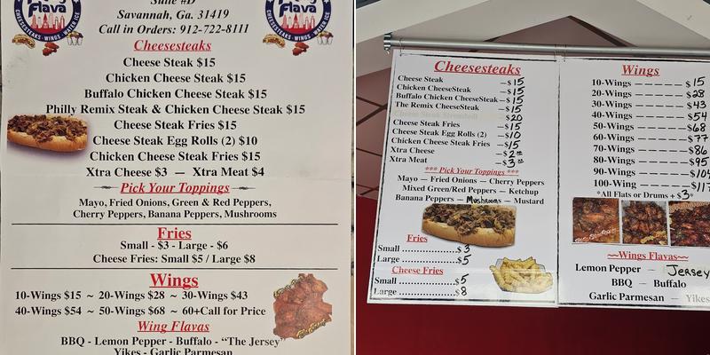 Philly Flava Menu