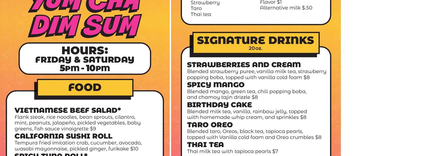 Yum Cha Dim Sum Menu