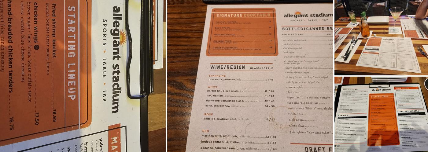 The Stadium Club Menu