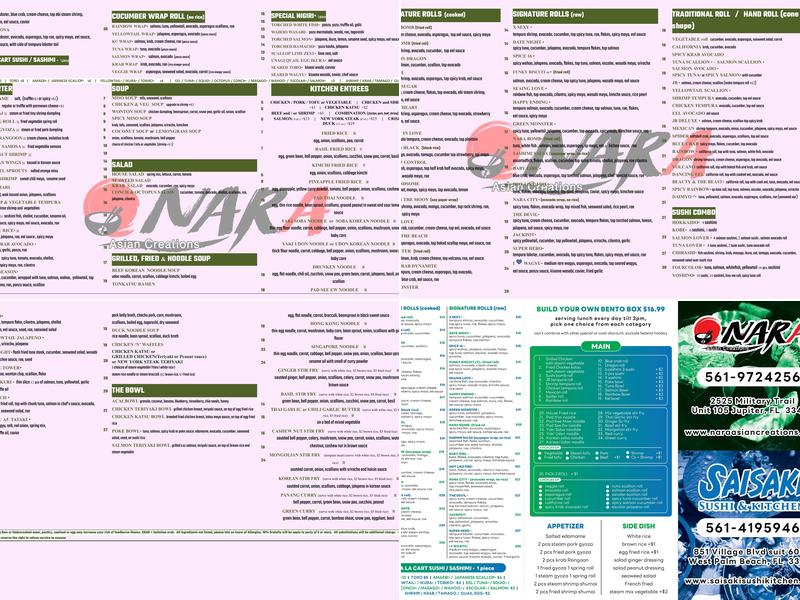 Nara Asian Creations Menu