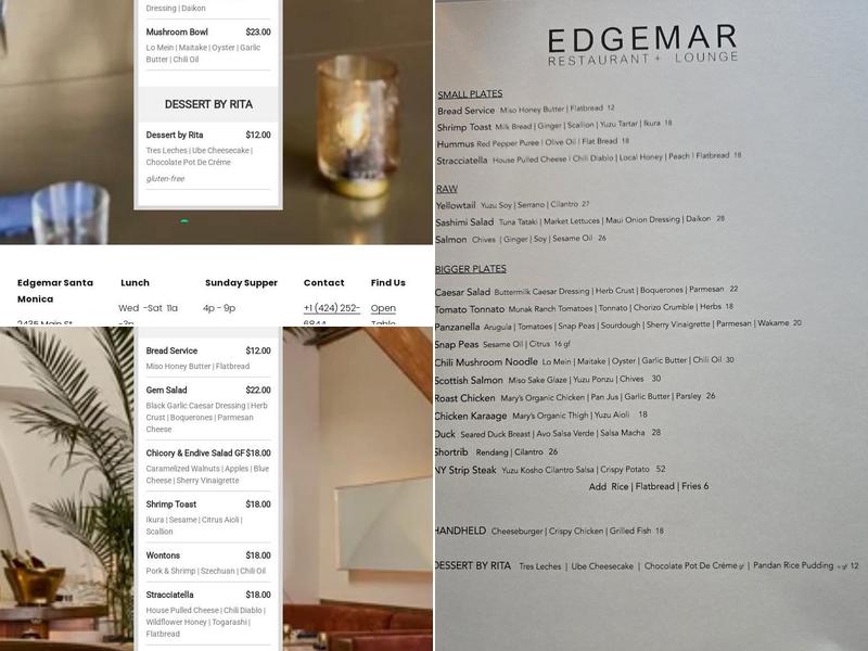 Edgemar Restaurant + Lounge Menu