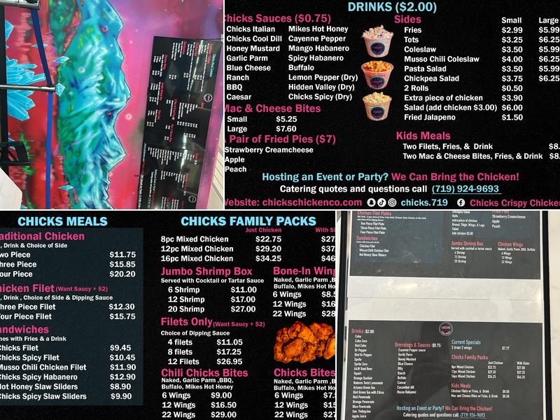 Chicks Inc Menu