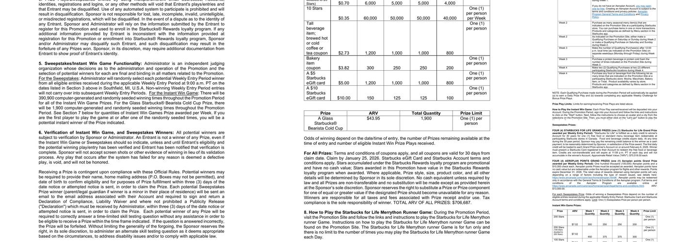 Starbucks Coffee Company Menu