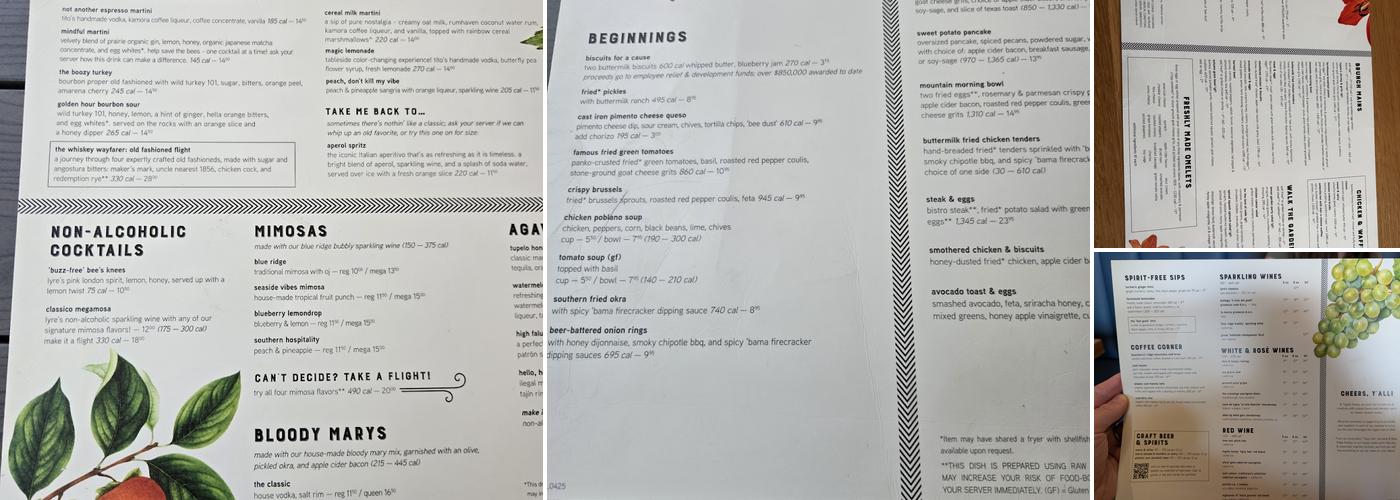 Tupelo Honey Southern Kitchen & Bar Menu