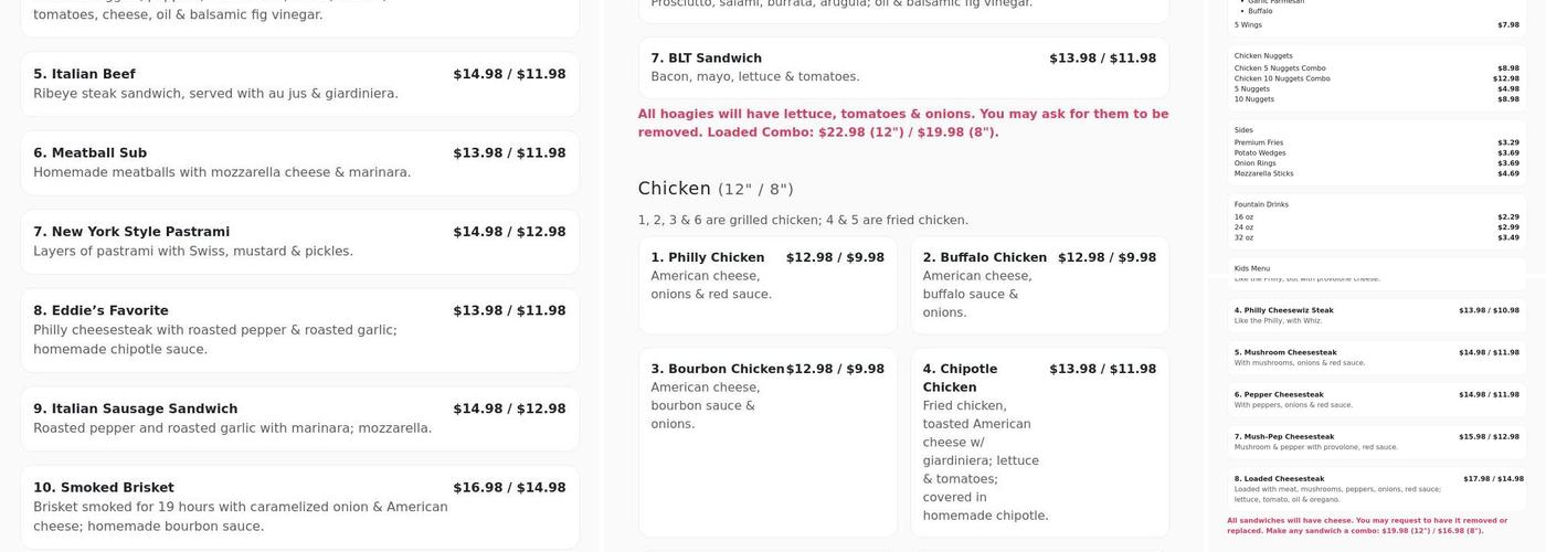 Eddie's Philly Menu