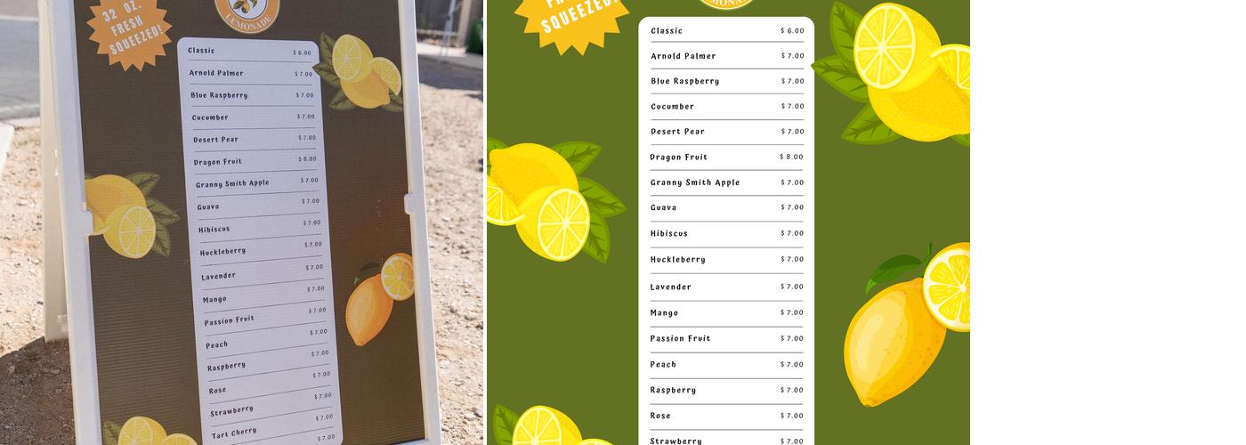 Sweet Sips Lemonade Menu