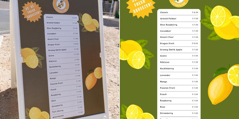 Sweet Sips Lemonade Menu