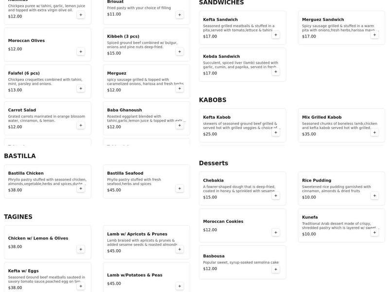 Marrakesh Menu