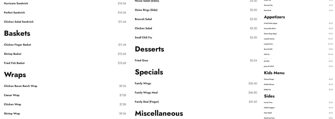 Kats Diner Menu