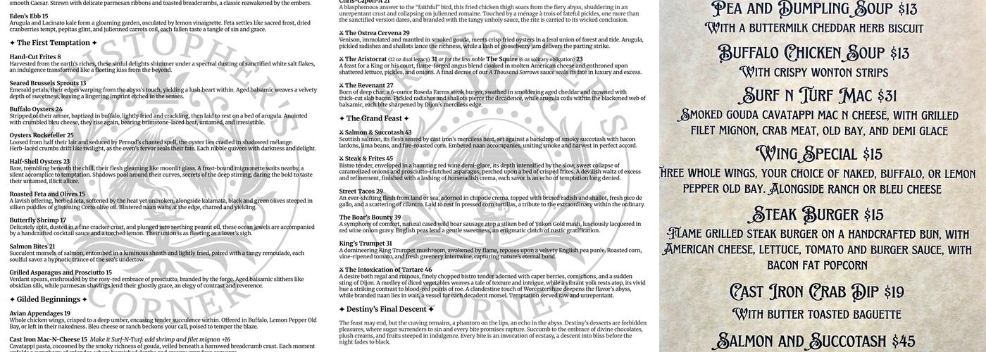Christopher's Corner Menu