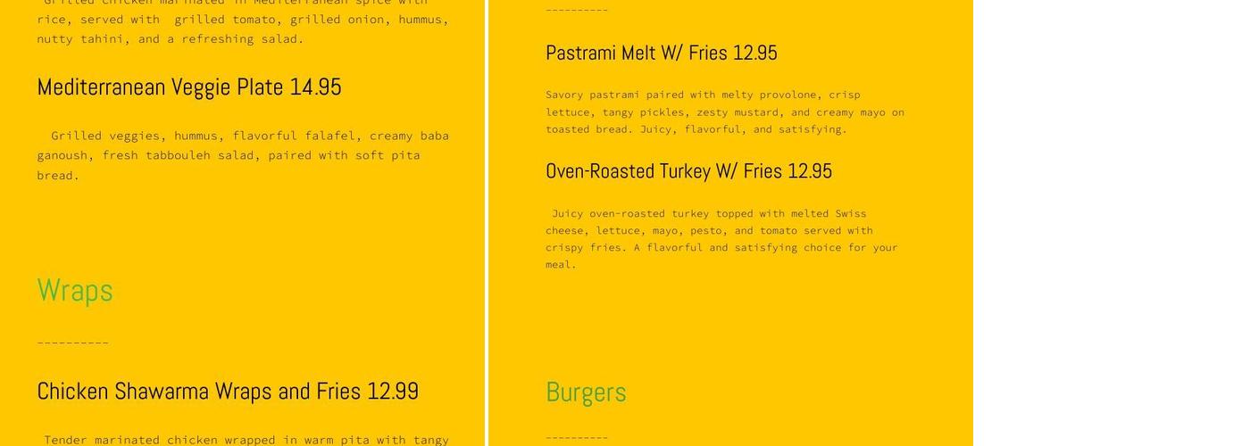 First Bite Menu