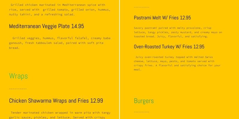 First Bite Menu
