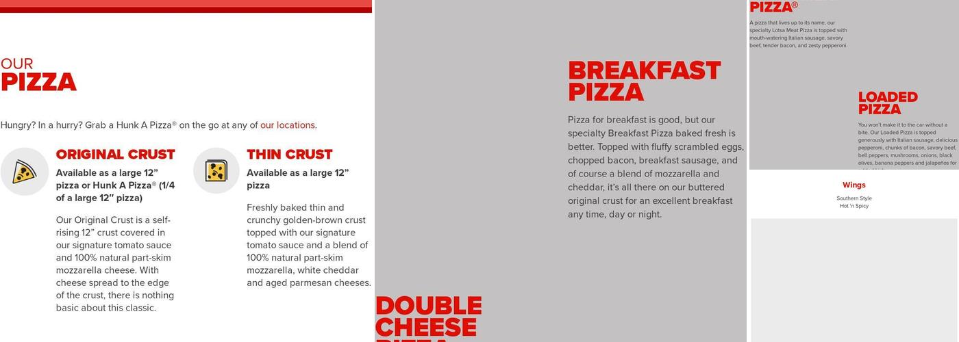 Hunt Brothers Pizza Menu