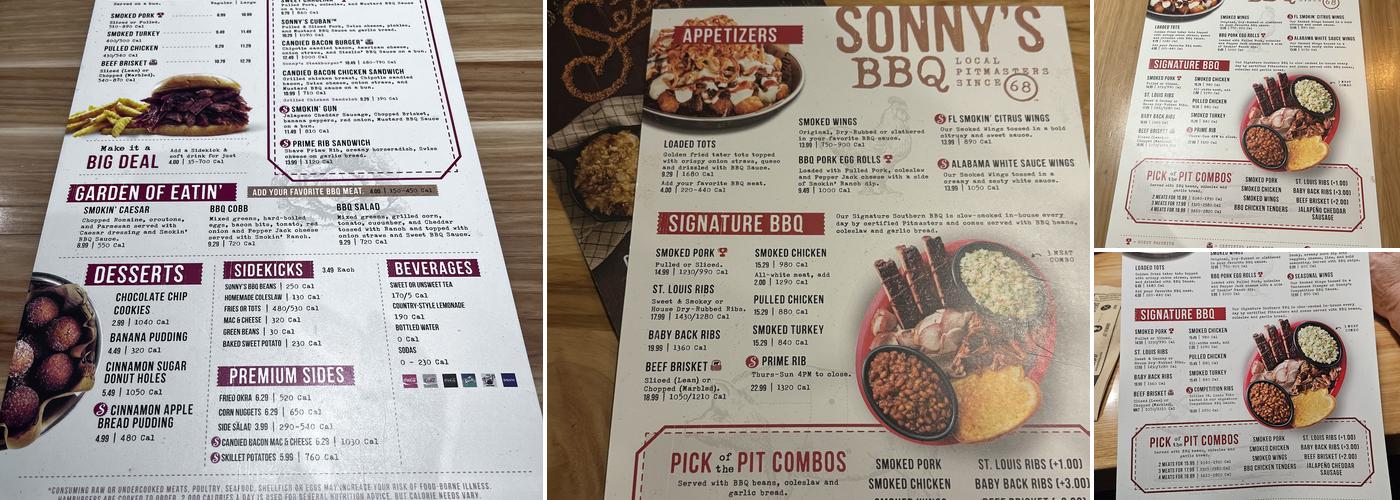 Sonny's BBQ Menu