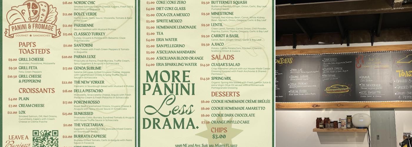 Panini & Fromage Gourmet Sandwiches Menu