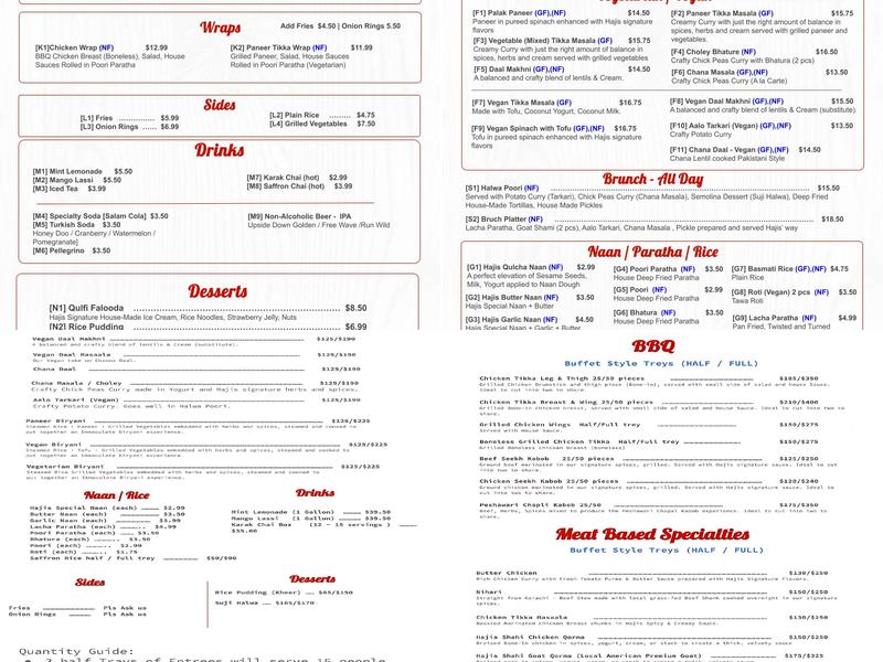 HAJIS Restaurant & Catering Menlo Park Menu