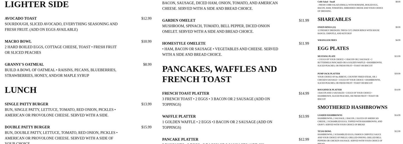 Table Cafe Menu