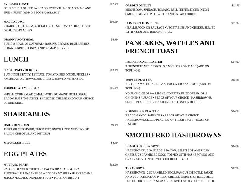 Table Cafe Menu