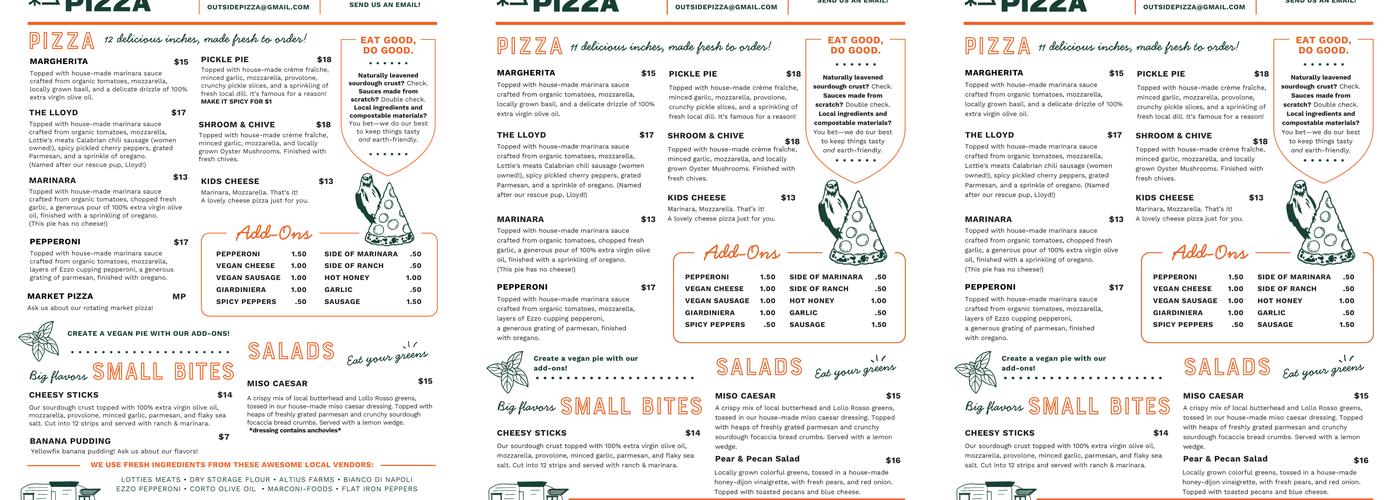 Outside Pizza Menu