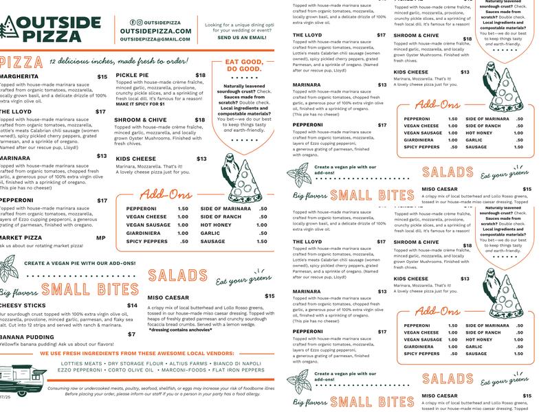 Outside Pizza Menu