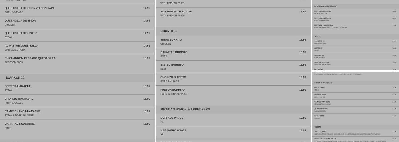 Limones Restaurant Menu