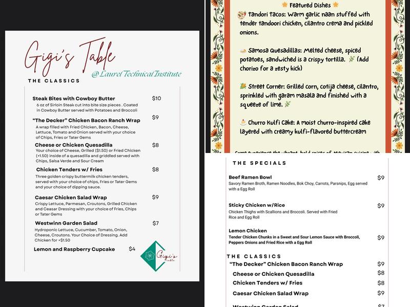 GiGi's Table Menu