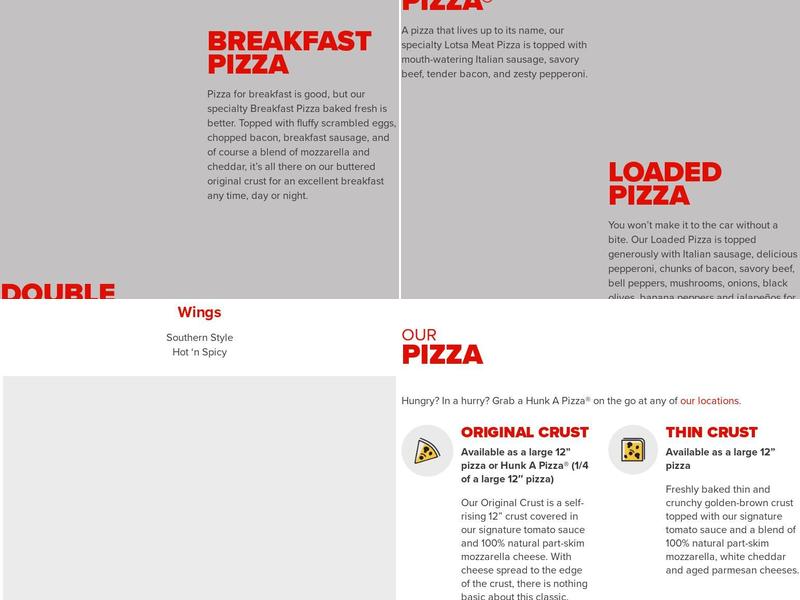 Hunt Brothers Pizza Menu