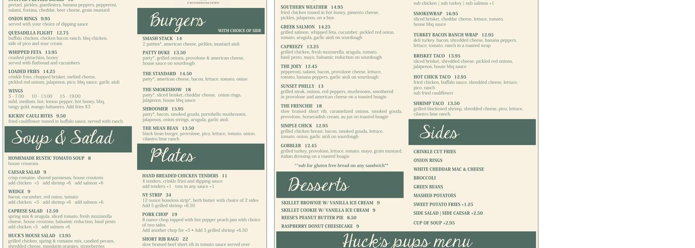 Huck’s on Maple Menu