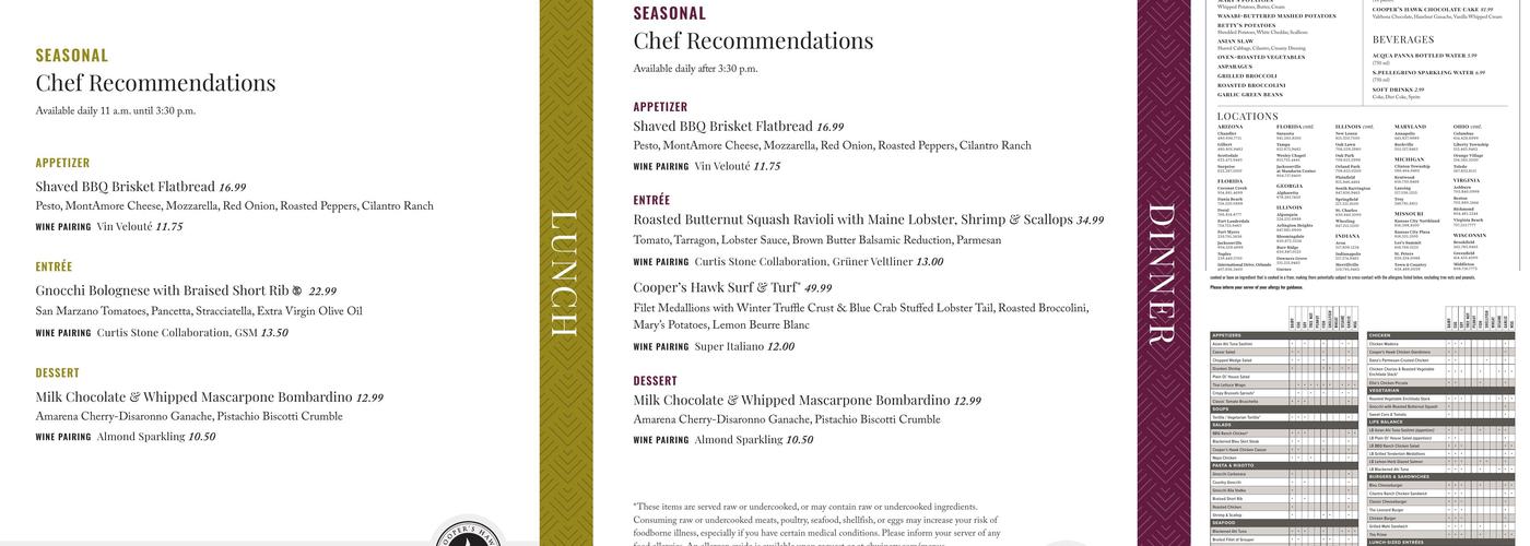 Cooper’s Hawk Winery & Restaurant Menu