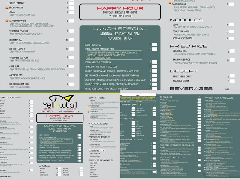Yellowtail Sushi and Sake Menu