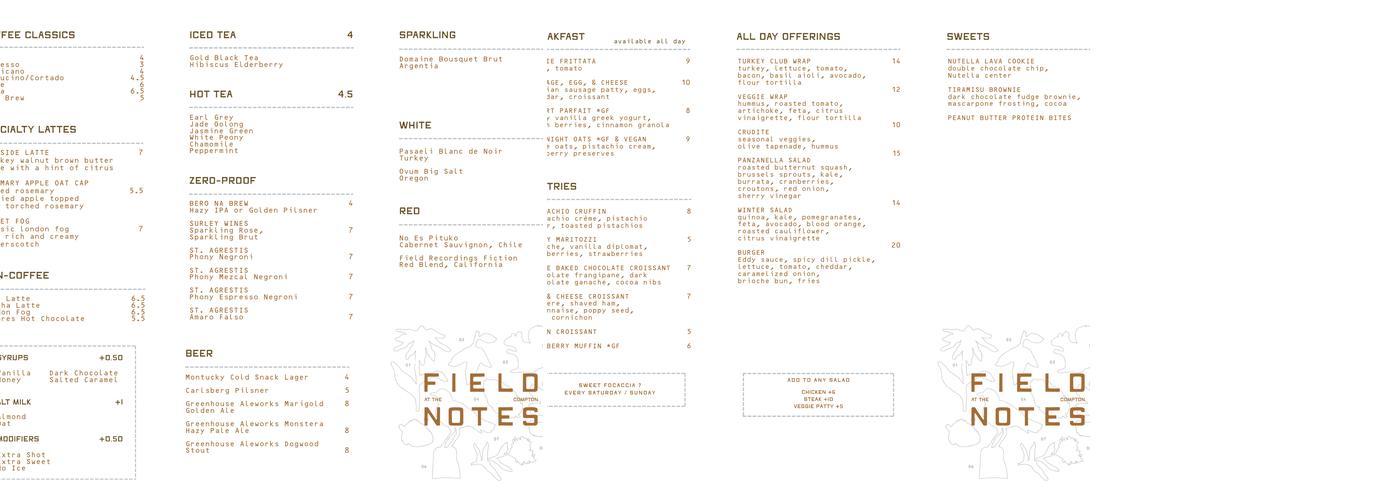 Field Notes Menu