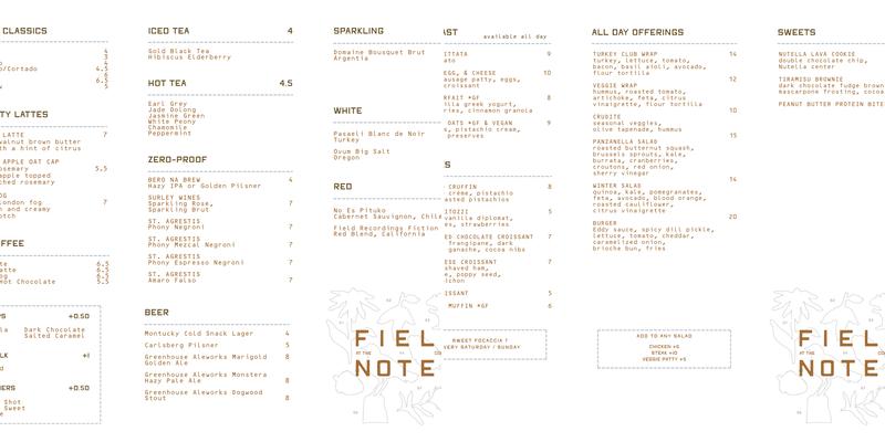 Field Notes Menu