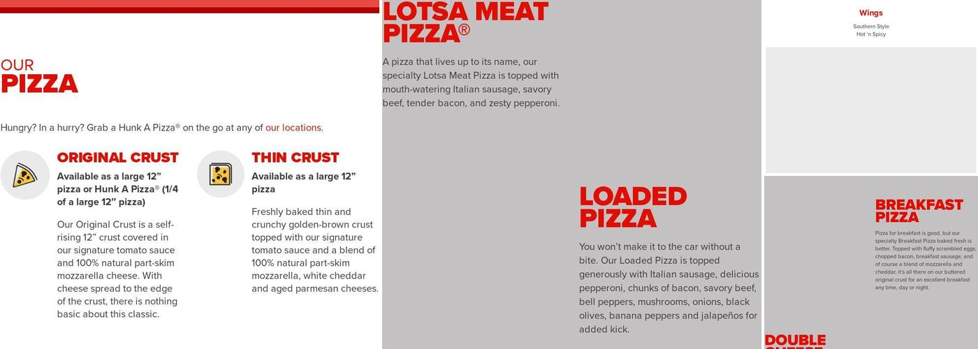 Hunt Brothers Pizza Menu