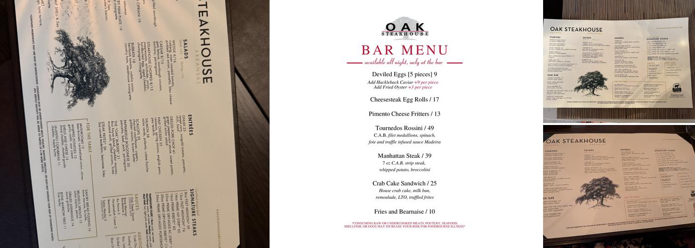 Oak Steakhouse Menu