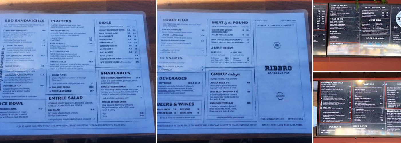 RIBBRO BBQ LONG BEACH Menu