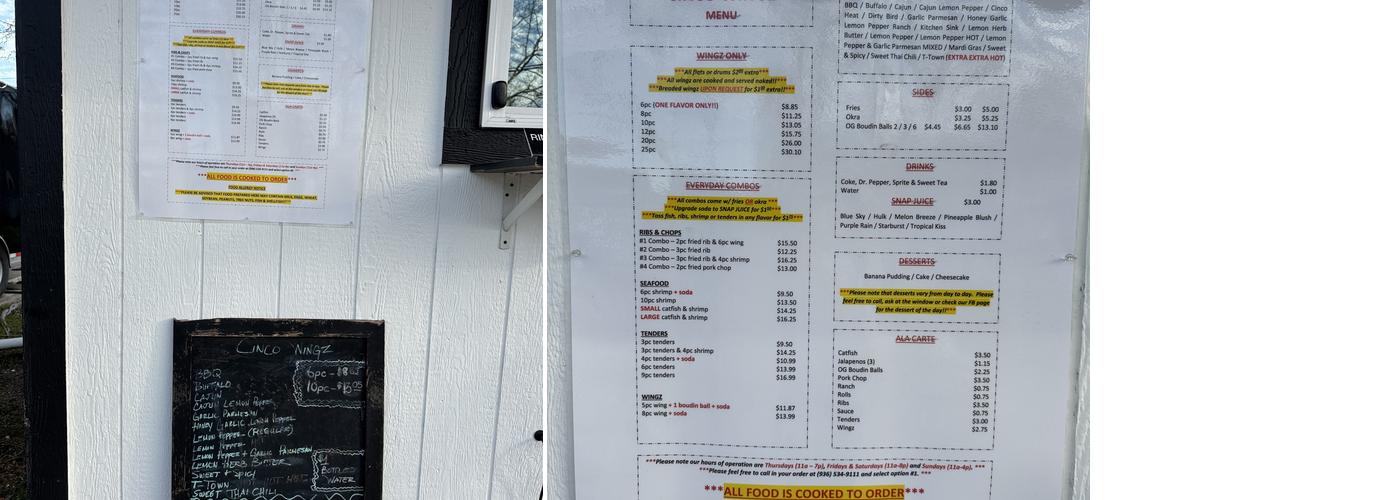 Cinco Wingz Menu