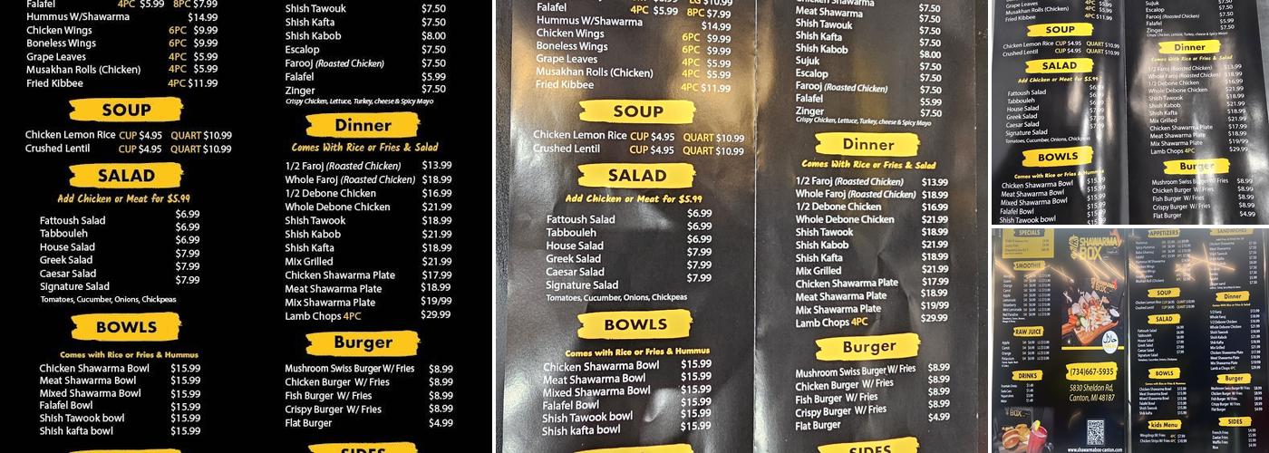 Shawarma Box Menu