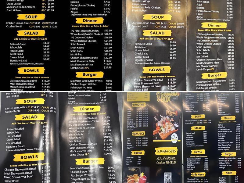 Shawarma Box Menu