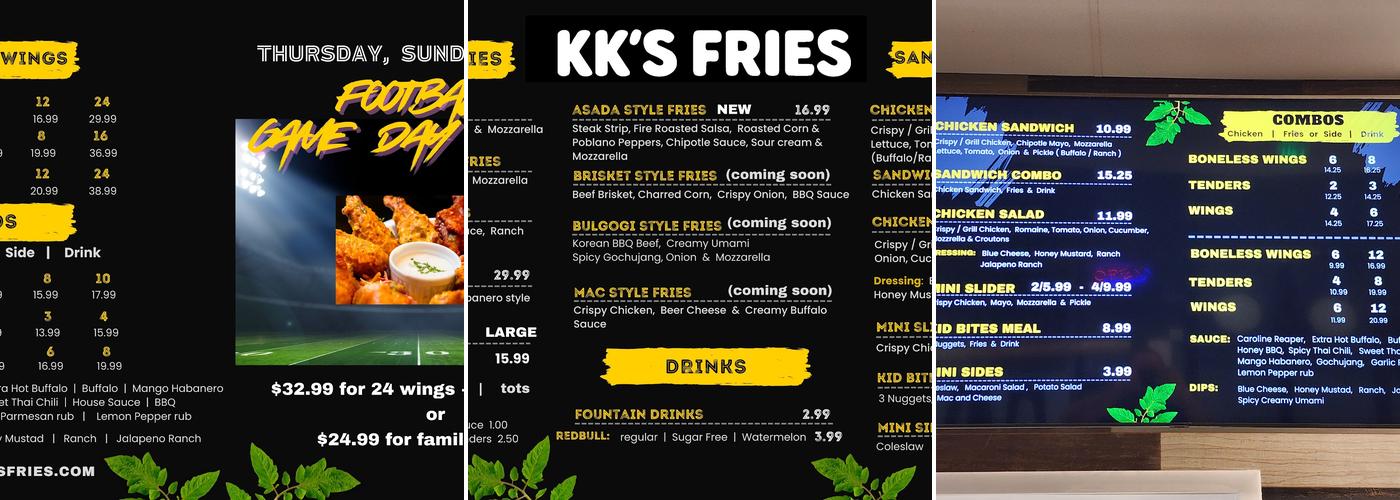 KK's Fries Menu