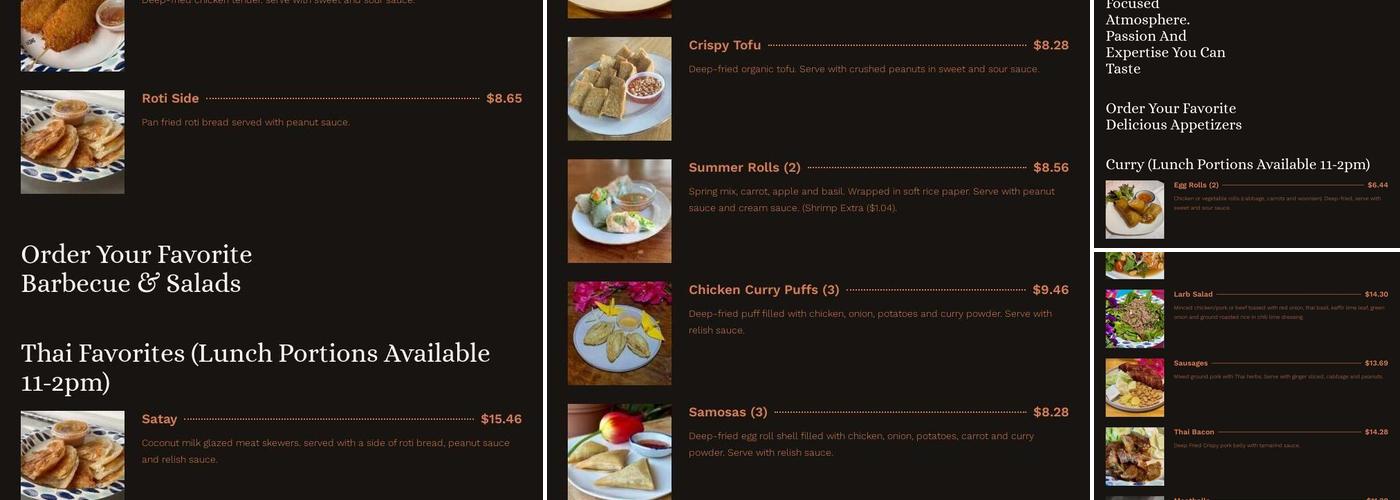 Bee's Thai Kitchen Menu