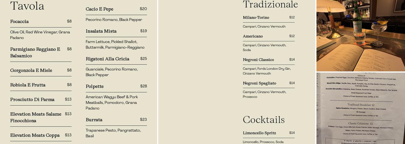 Tavernetta Vail Menu