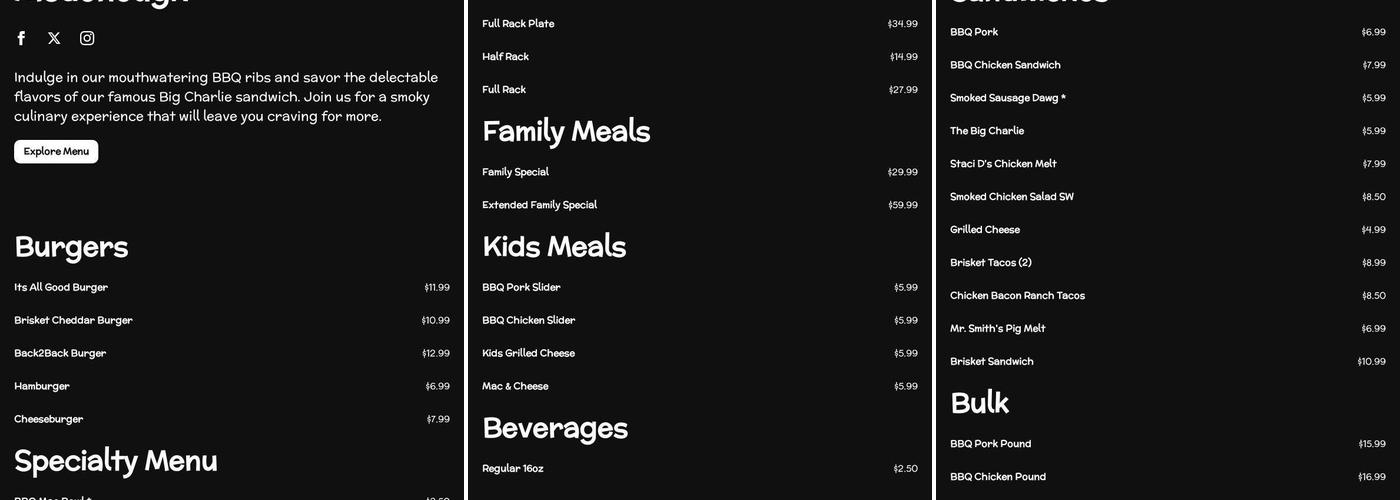 Smoke Friendly BBQ Menu