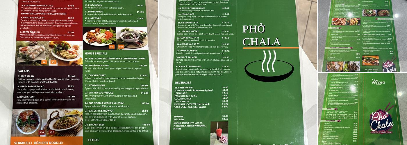 Pho Chala Menu