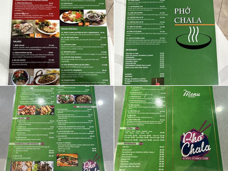 Pho Chala Menu