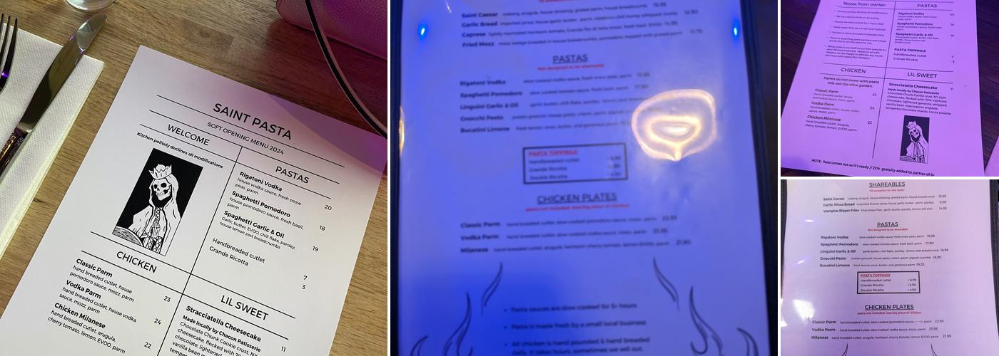 Saint Pasta Menu
