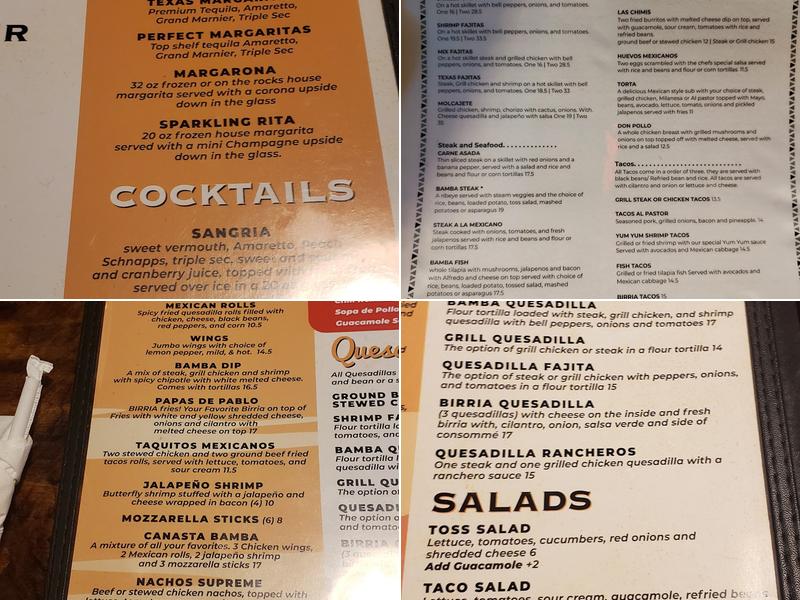 Bamba Mex Grill Menu
