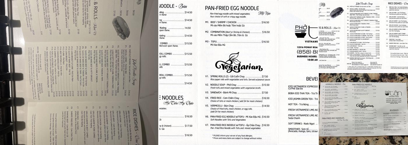 Pho Tan Menu