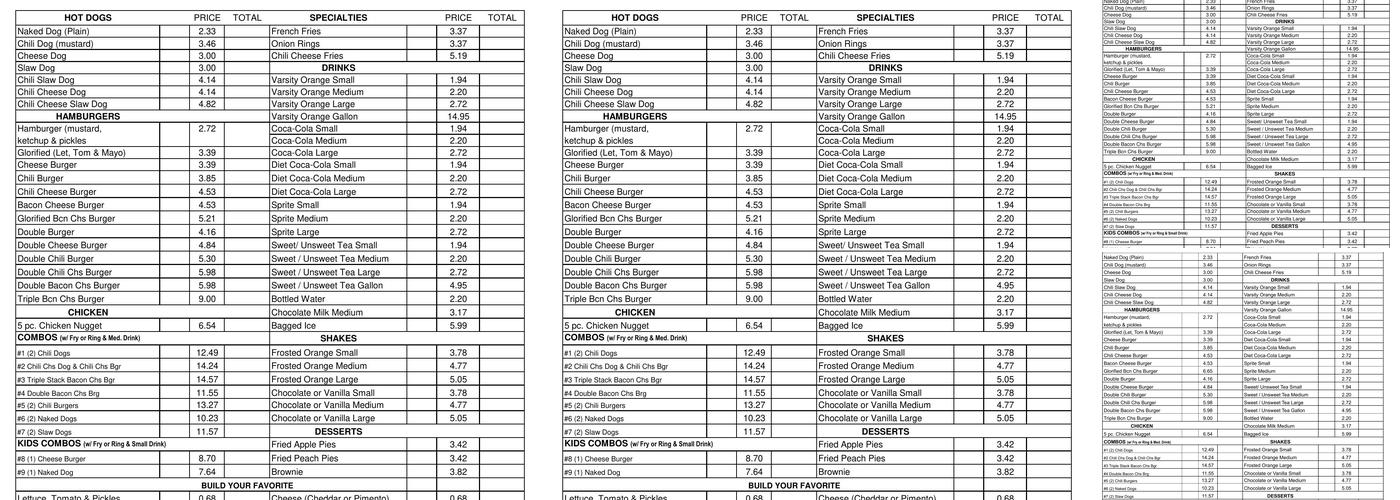 The Varsity Menu
