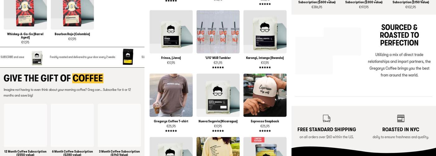 Gregorys Coffee Menu